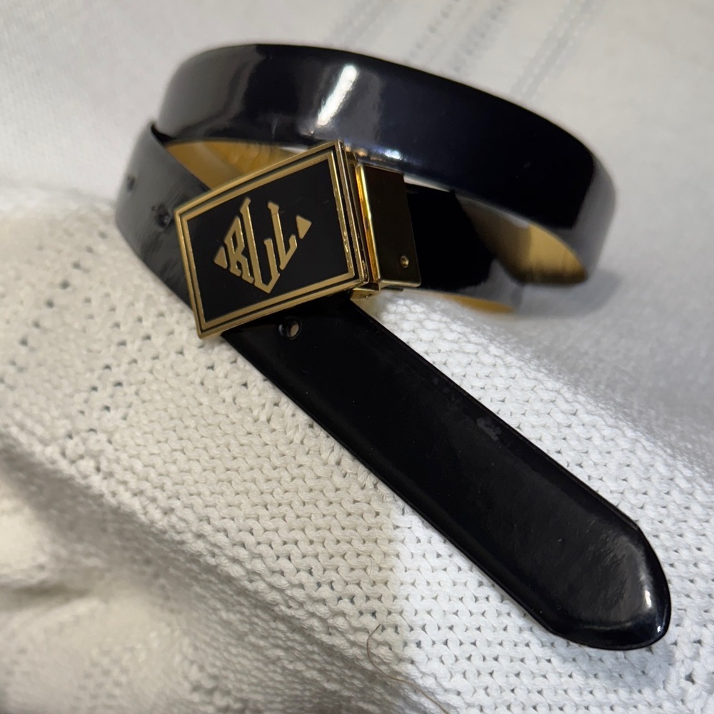 Ralph Lauren Reversible  Black/Gold Leather Belt with Gold Buckle